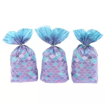 25 шт., подарочная сумка для вечеринки, упаковка для конфет, печенья, сумки для угощений с хвостом русалки