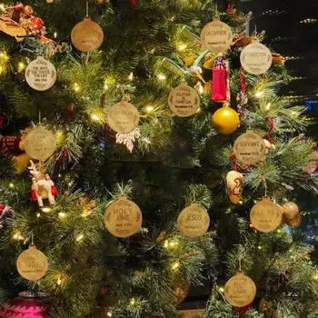 25 шт., подвесные таблички с именами Иисуса, деревянные, винтажные, для домашнего офиса, рождественской елки, подвесные украшения с именем Спасителя, кулон