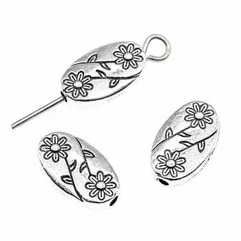 25 шт. поставки для ювелирных изделий Цветок Овальные проставки с маленькими отверстиями Бусины 10x6x3 мм Размер отверстия 1 мм B13786 античный серебряного