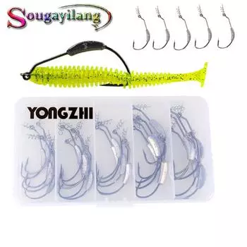 25 шт. рыболовный крючок, рыболовные крючки с колючим свинцом, смещенные крючки для приманки, мягкая наживка, штифт, набор аксессуаров для снастей hooks&box