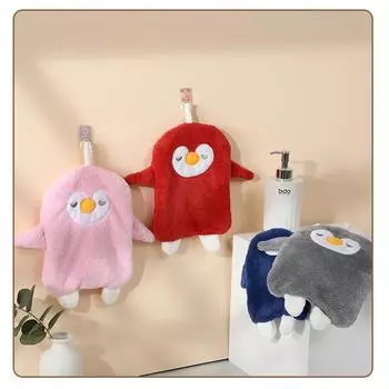 25 см*30 см Полотенце для рук с изображением пингвина, симпатичное, коралловое, бархатное, мультяшное, для дома, ванной, детское, впитывающее, подвесное полотенце 25*30CM синий