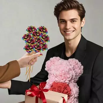 25 см Цветочный медведь, ручная работа, плюшевый медведь из роз с прозрачной подарочной коробкой, 10 шт. разноцветных роз из золотой фольги, лучшие искусственные украшения, подарки красный