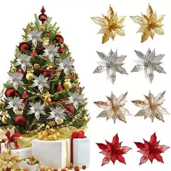 25 см искусственный цветок блестки искусственный цветок рождественская елка декор украшение свадебная вечеринка домашний декор комнаты серебряный