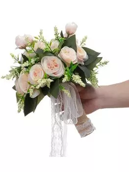 25 см искусственный свадебный букет для церемонии букет цветов искусственный фальшивый букет цветов шелковые свадебные букеты для украшения свадебной вечеринки слоновая кость