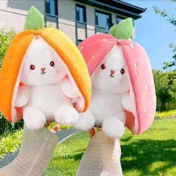 25 см клубника морковь кролик плюшевая игрушка набитая креативная сумка во фруктовый трансформер детский плюшевый кролик плюшевая кукла для ребенка 25cm розовый