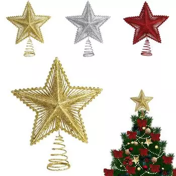 25 см красная блестящая верхушка для рождественской елки Iron Star Christmas Navidad New Tree Decor для дома Orna U1Z1 Golden-1pcs