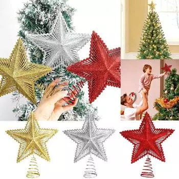 25 см красная блестящая верхушка для рождественской елки Iron Star Christmas Xmas Navidad New Tree Year 2025 Orna W4O7 Golden-1pcs