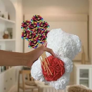 25 см медведь из роз с 10 шт. разноцветных роз из золотой фольги, плюшевый мишка из роз ручной работы с прозрачной подарочной коробкой, лучшие подарки из искусственного декора красный