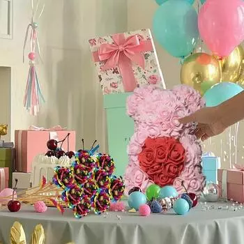 25 см розовый плюшевый мишка с прозрачной подарочной коробкой, ручной работы, розовый цветок, мишка с 10 шт. разноцветных роз из золотой фольги, лучшие искусственные украшения, подарки красный