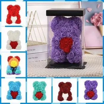 25 см Вечный цветок Роза Медведь с пыленепроницаемой коробкой Украшение для дома ко Дню святого Валентина красный/мятный зеленый