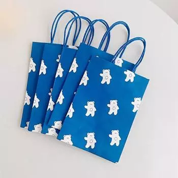 25 small paper gift bags, bear pattern blue paper bag with handle gift bag gift packaging tote bag party gift bag 25pcs