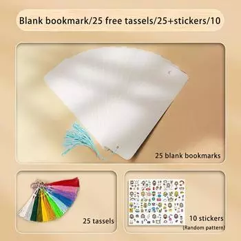 25 Watercolor Paper Bookmarks Blank Creative Hand-drawn Labels with Colored Tassels for DIY Coloring Powder Acrylic and Watercolor Art Projects A