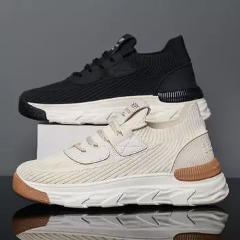 25 years of spring and autumn new men s shoes fly-woven breathable mesh shoes men s platform versatile board shoes lace-up round head casual shoes 39 чёрный