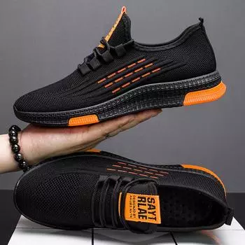 25 years spring and summer trend flying woven men s single shoes lightweight fashion breathable student shoes sports shoes non-slip soft sole 39 черный серый