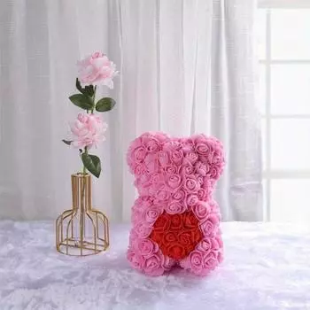 25cm Rose Flower Bear Artificial Flower Bear Rose Teddy Bear Gifts for Women Mom Valentines Day Gifts for Girlfriend Wife Her Birthday Gifts красный