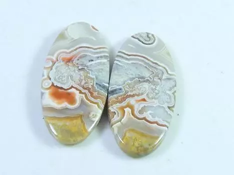 25Cts. Агат AAA Crazy Lace (12X26X02мм каждый) Пара овальных кабошонов SK-3071