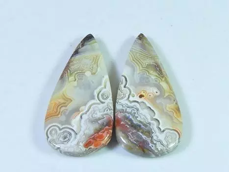 25Cts. Агат AAA Crazy Lace (15X32X02 мм каждый) Пара кабошонов в форме груши SK-3085