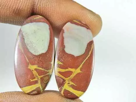 25Cts. Натуральная Норина Джаспер (13мм х 26мм каждый) Пара овальных кабошонов SK-2739