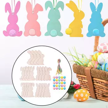 25Pcs Easter Wooden Bunny Cutouts Unfinished Wood Blank Slices for Festivals