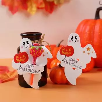 25Pcs Halloween Lollipop Packing Card Pumpkin Ghost Happy Halloween Party Decor Kids Favors Gifts Candy Cards Party Supplies