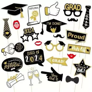 25pcs Vibrant Fun Photo Props Paper 2024 Themed Decorations Graduation Season 25pcs