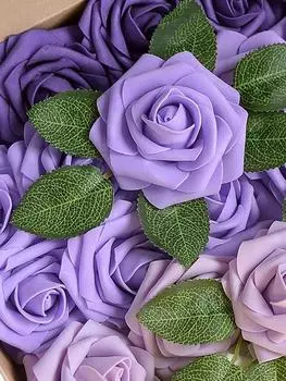 25Pcs Wedding Bouquets Fake Roses with Stem Artificial Roses Flower Heads Real Looking for DIY Centerpieces Arrangements Party Home Decorations розовый