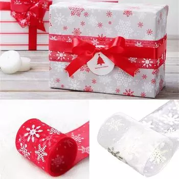25Yards 40mm Christmas Gifts Wrapper Ribbon Crystal White Snowflake Tape for Present Packaging Xmas Tree Decorative Ribbon 40mm красный