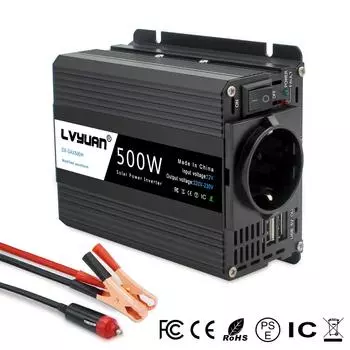 2600 Вт/2000 Вт/1500 Вт/500 Вт (Вершина горы) 12 В до 230 В 1000 Вт/800 Вт/500 Вт/360 Вт Номинальная мощность Автомобильный инвертор Подходит для транспортных средств Легковые автомобили Автофургоны Грузовики 12V 220V 500W чёрный