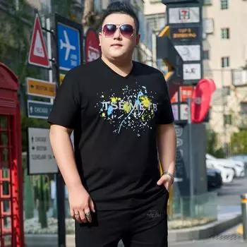 260 фунтов Fat Man Tide, мужская толстая летняя футболка больших размеров из тонкого куска ледяного шелка, хлопка, модная футболка с короткими рукавами, рубашка с толстым дном 2XL чёрный