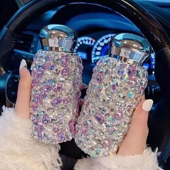 260 мл блестящие алмазные термокружки из нержавеющей стали изолированные бутылки для путешествий портативные термосы для лета и зимы питьевая посуда 260ml фиолетовый