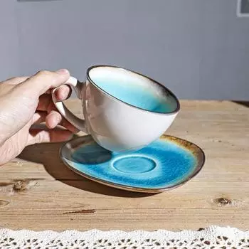 260 мл Красивая глазированная чашка для кофе с трещинами льда, набор блюдец, чашка для кофе с цветком латте и набор тарелок, керамическая японская ретро-чашка 200-400ml
