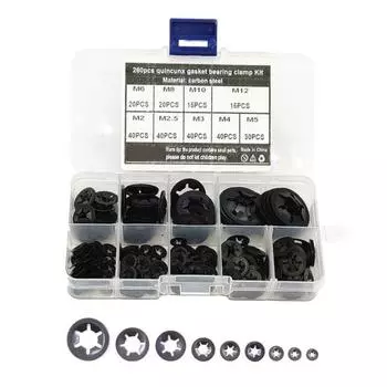 260 шт. M2-M12 Mn стальная гайка, стопорные звездчатые шайбы, зажимы для подшипников, набор инструментов для крепления