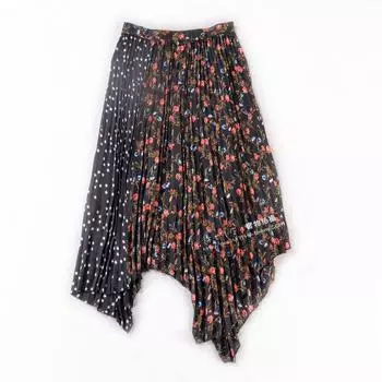 26649 Summer New Arrival Fashion Fashion Rose Red Words Black and White Polka Dot Classic Pleated Pleated Black Skirt Black S