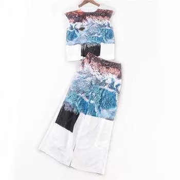 26695 Summer New Arrival Fashion Fashion Classy Elegant Landscape Printing Elegant Refreshing White Fashion Suit White S