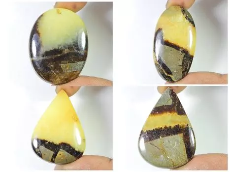 266Cts. Натуральный черный септарин груша кабошон россыпью драгоценный камень 4 шт. лот 42-45 мм RQ-1259