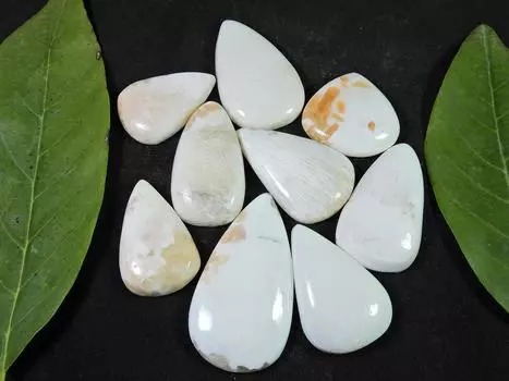 267Cts. Натуральный сколецит груша кабошон драгоценный камень россыпью 09 шт. лот 28-44MM RQ-1230