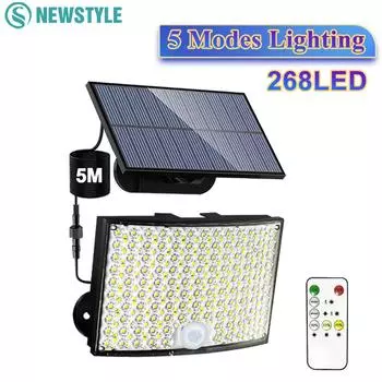 268 светодиодных солнечных датчиков движения, уличные светильники, солнечные прожекторы, 5 режимов освещения, водонепроницаемые светильники безопасности на солнечных батареях для сада и сарая