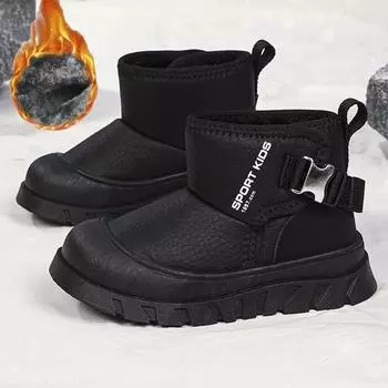 26-37 зимние детские большие модные британские ботинки с бархатом теплые хлопковые зимние ботинки низкие короткие ботинки 26 чёрный