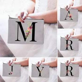 26 английских алфавитных косметичек для невесты с застежкой-молнией, косметичка с буквами и цветами, сумка для хранения косметики для женщин, органайзер для туалетных принадлежностей для путешествий, женские подарки