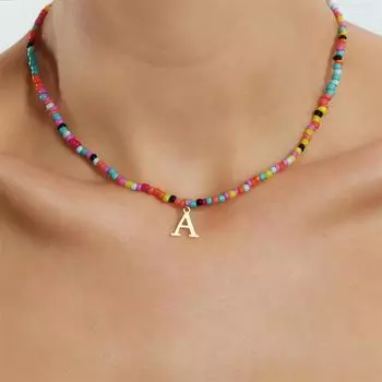 26 английских букв, инициалы, женское ожерелье, бисерная буква, цветная позолоченная подвеска AZ, длинное ожерелье для женщин, ювелирные изделия, подарок A