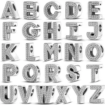 26 AZ бусины с буквами алфавита посеребренные LOVE Letter Шарм подходят оригинальные подвески браслет CZ циркон из бисера ювелирные изделия