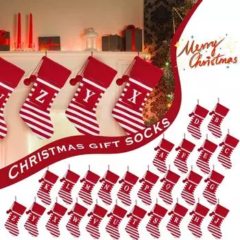 26 больших букв рождественские красные носки конфетные сапоги праздничные подарочные пакеты красные полосатые рождественские чулки украшения для рождественской елки носки украшения пакеты 1 шт One Size
