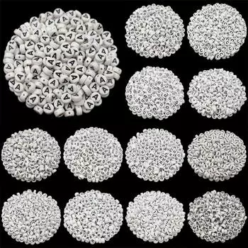 26 букв DIY ремесла ожерелье браслет кулон 7 мм 50 шт. акрил для изготовления ювелирных изделий черный на белом свободные бусины аксессуары 7mm 50Pcs