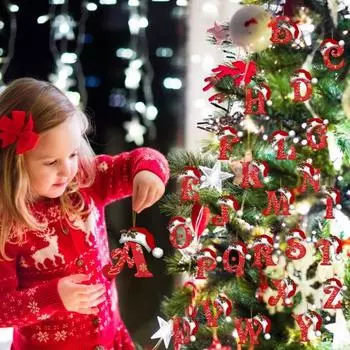 26 букв, елочные украшения, рождественские буквы алфавита с подвеской в виде шапки Санты, акриловое крепление