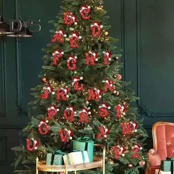 26 букв, елочные украшения, рождественские буквы алфавита с подвеской в виде шапки Санты, акриловое подвесное украшение для домашнего офиса, автомобиля, декор L