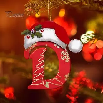 26 букв, елочные украшения, рождественские буквы алфавита с подвеской в виде шапки Санты, акриловое подвесное украшение для домашнего офиса, автомобиля, декор R