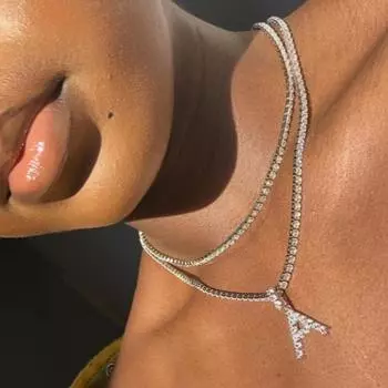26 букв инициала ожерелье серебряного цвета теннисная цепь чокер для женщин заявление блестящие кристаллы алфавит ожерелье воротник ювелирные изделия