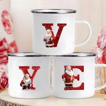26 букв Санта-Клауса напечатаны эмалированная чашка для молока, сока, кофе кружка лучший рождественский подарок для семьи и друзей