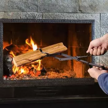 26-дюймовые щипцы для камина, сверхмощный железный захват для бревен, пинцет для бревен, коготь для бревен с длинной ручкой, щипцы для дров, аксессуары для камина для внутреннего и наружного применения чёрный