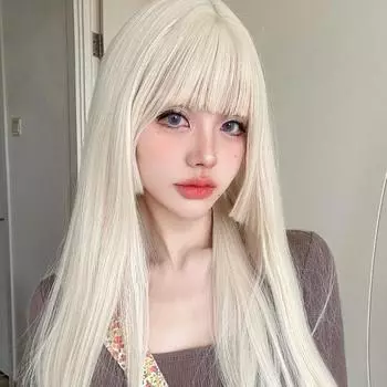 26-дюймовые светлые платиновые золотистые синтетические парики с челкой длинные натуральные прямые волосы парик для женщин химэ стрижка косплей термостойкие 26inches слоновая кость